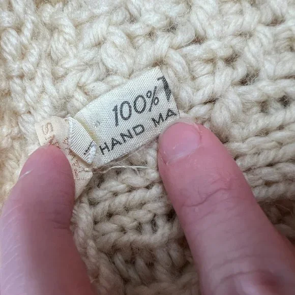 Vintage Hand Knit Oversized Cable Knit Aran Fisherman Cardigan Sweater Grandpa - Picture 7 of 13